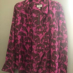 J CREW Fuchsia lion button front silky blouse 16